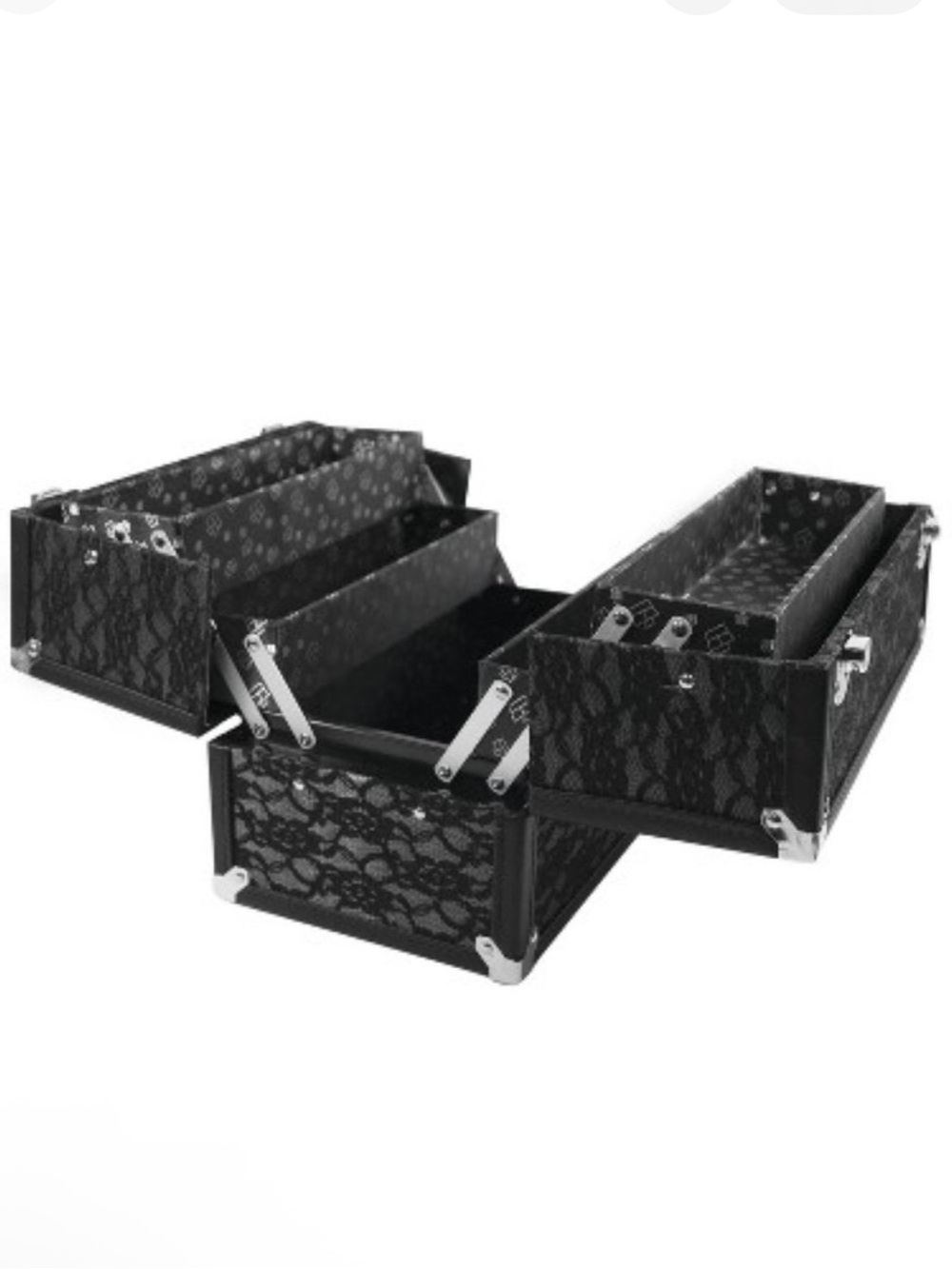 Caboodles Train Case Black Lace Cosmetic Organizer Case Portable Makeup Storage